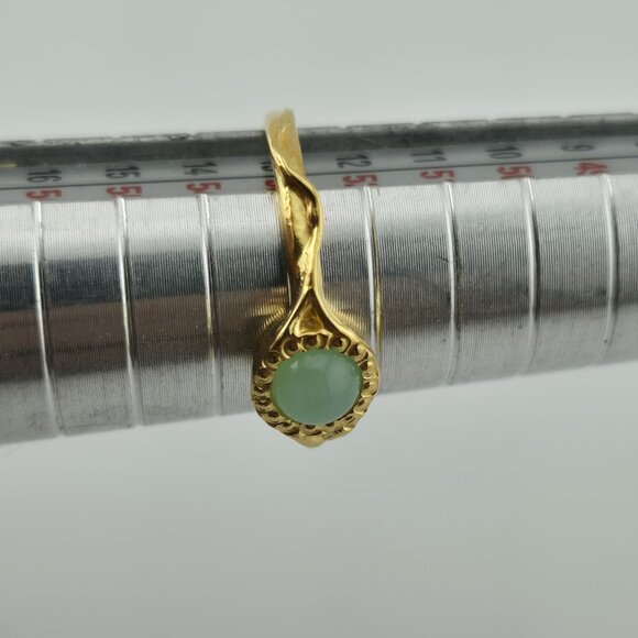925 Sterling Silver Natural Chrysoprase Ring Size 6.5 Gold Tone Ornate Cabochon - Picture 3 of 11